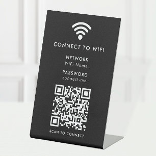 Wifi Network QR Code Scan to Connect Modern Black Reclamebord Met Voetstuk