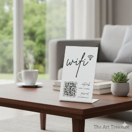 Wifi Network QR Code White Modern Business Reclamebord Met Voetstuk
