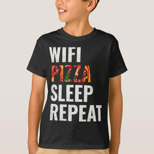 Wifi pizza slaap herhalen t-shirt (Voorkant)