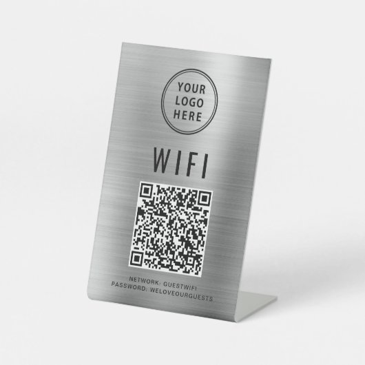 WiFi QR Code Business Logo Scan om Silver te verbi Reclamebord Met Voetstuk (Voorkant)