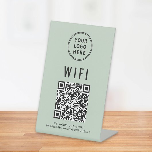 WiFi QR-code Business Logo Scan Sage Reclamebord Met Voetstuk