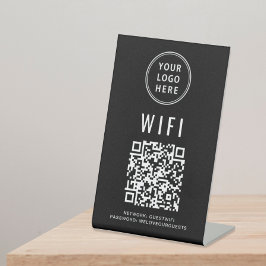 Wifi QR Code Business Logo Scan to Connect Black Reclamebord Met Voetstuk