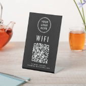 Wifi QR Code Business Logo Scan to Connect Black Reclamebord Met Voetstuk (Insitu)