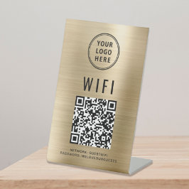 Wifi QR Code Business Logo Scan to Connect Gold Reclamebord Met Voetstuk