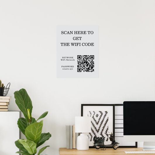 WiFi QR Code Poster Grijs – Scan voor toegang (Thuiskantoor)