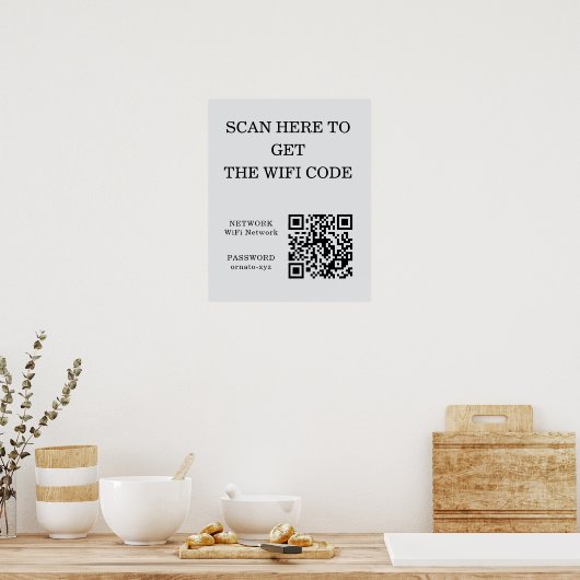 WiFi QR Code Poster Grijs – Scan voor toegang (Keuken)