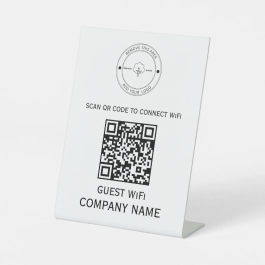 Wifi QR Code Wachtwoord en Netwerknaam Wit Reclamebord Met Voetstuk (Voorkant)