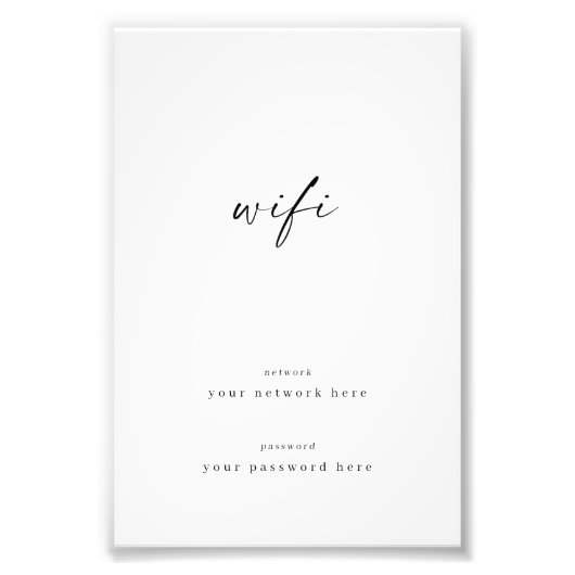 Wifi Sign. for Guest Room 4x6 Framable Foto Afdruk (Voorkant)