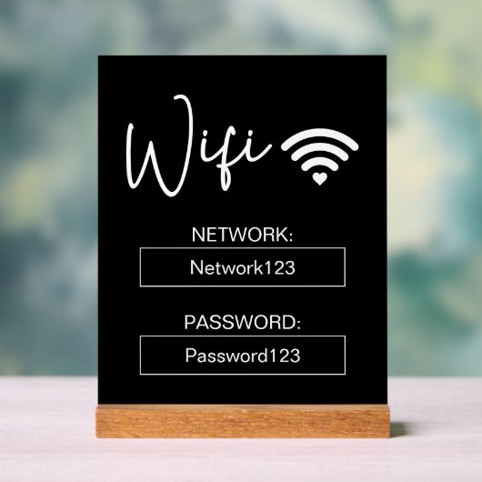 WiFi-teken WiFi-wachtwoord Zwart acryl Tafelteken Acryl Bord (Neutraal)