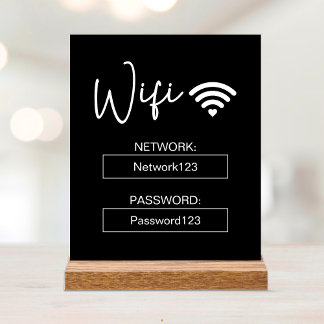 WiFi-teken WiFi-wachtwoord Zwart acryl Tafelteken Bord