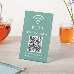 Wifi-wachtwoord & bedrijfslogo en QR-code Reclamebord Met Voetstuk