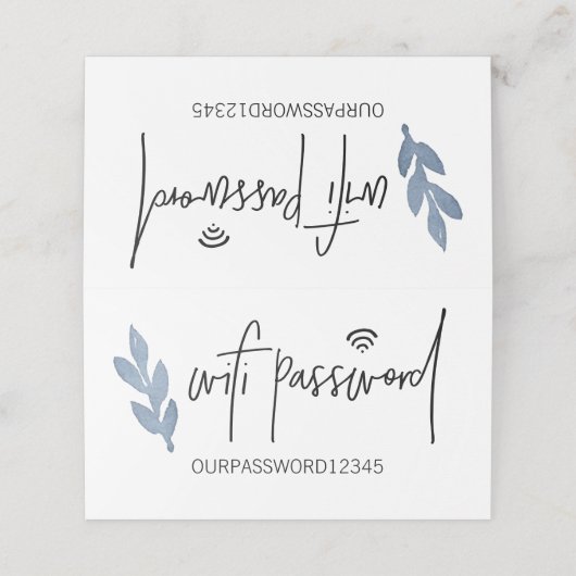 WiFi Wachtwoord Blauw Waterverf Bladwijzer Plaatskaartje (Buitenkant ongevouwen)