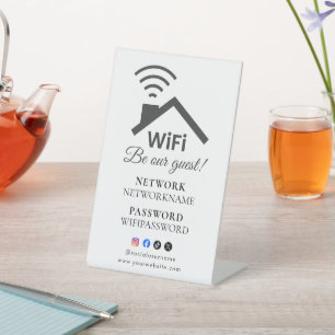 Wifi-wachtwoord en gepersonaliseerd netwerk  reclamebord met voetstuk