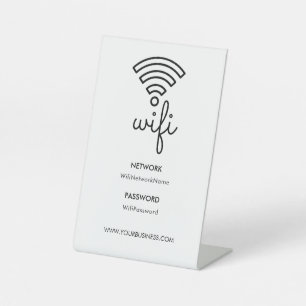 Wifi-wachtwoord en gepersonaliseerd netwerk reclamebord met voetstuk