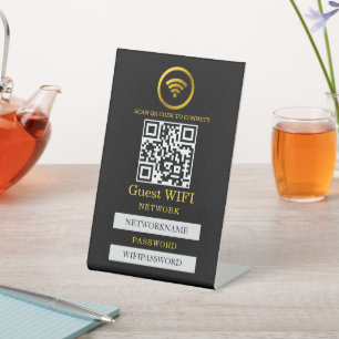Wifi-wachtwoord en gepersonaliseerd netwerk reclamebord met voetstuk