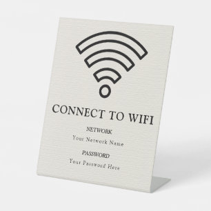 Wifi-wachtwoord en gepersonaliseerd netwerk reclamebord met voetstuk