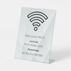 Wifi-wachtwoord en gepersonaliseerd netwerk reclamebord met voetstuk