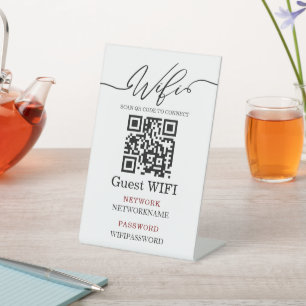 Wifi-wachtwoord en gepersonaliseerd netwerk reclamebord met voetstuk