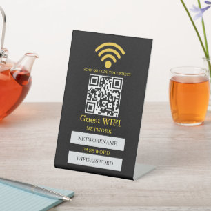Wifi-wachtwoord en gepersonaliseerd netwerk reclamebord met voetstuk