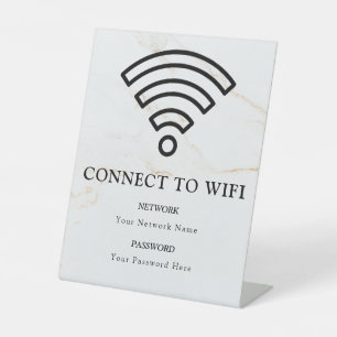 Wifi-wachtwoord en gepersonaliseerd netwerk reclamebord met voetstuk