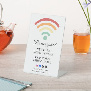 Wifi-wachtwoord en netwerk gepersonaliseerd  reclamebord met voetstuk
