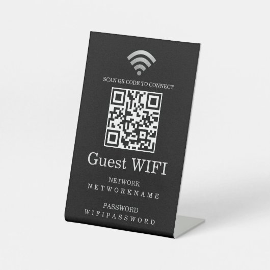 Wifi Wachtwoord en Netwerk Gepersonaliseerde QR Co Reclamebord Met Voetstuk (Voorkant)