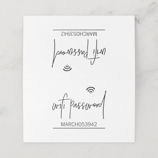 WIFI WACHTWOORD Gevouwen bureau teken Plaats kaart Plaatskaartje (Buitenkant ongevouwen)