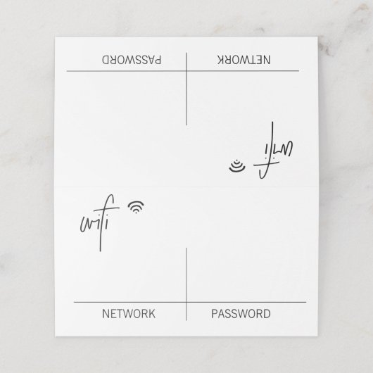 WIFI WACHTWOORD Gevouwen Tafel Top Sign Gevouwen K Plaatskaartje (Buitenkant ongevouwen)