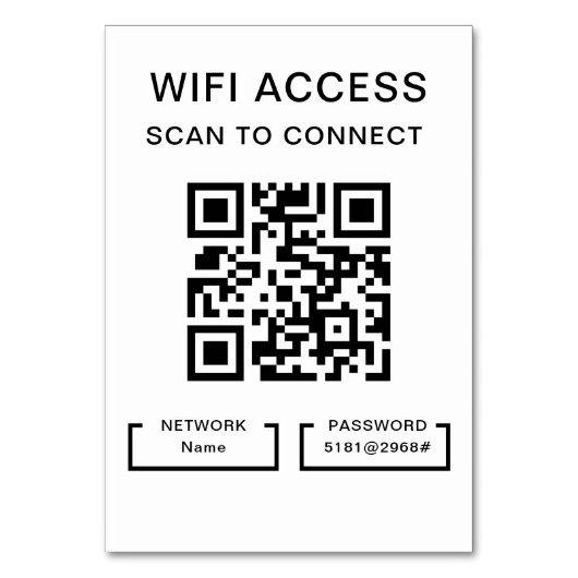 Wifi Wachtwoord & Netwerk Gepersonaliseerde QR Cod Kaart (Voorkant)