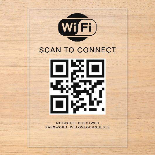 WiFi-wachtwoord | QR-codescan om verbinding te mak Acryl Uitnodigingen (Voorkant)