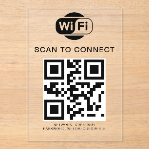 WiFi-wachtwoord   QR-codescan om verbinding te mak Acryl Uitnodigingen
