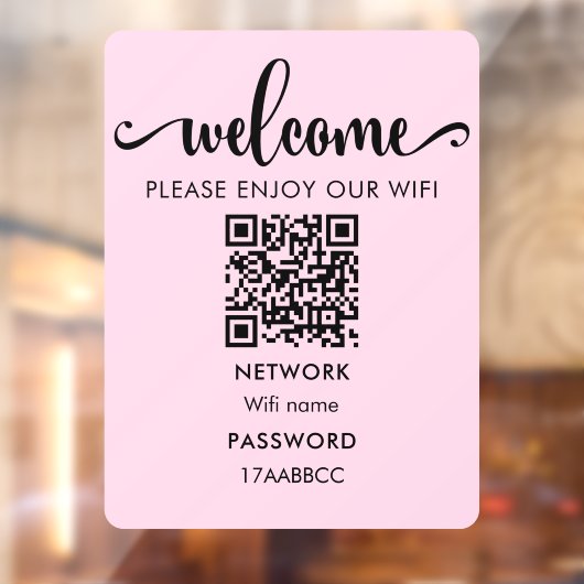 WIFI Welkom QR-code | Geniet van onze Wifi Roze Raamsticker (Vel 2)