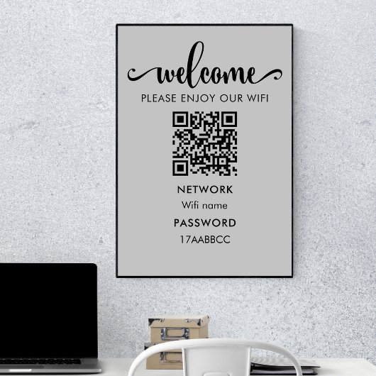 WIFI welkomstQR-code | Geniet van onze Wifi Grey Poster