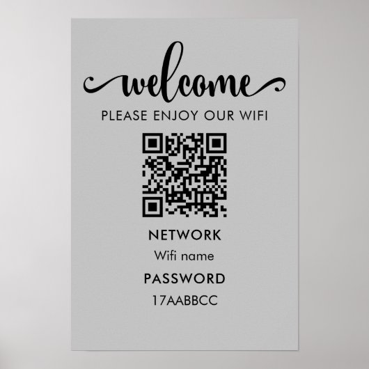 WIFI welkomstQR-code | Geniet van onze Wifi Grey Poster (Voorkant)