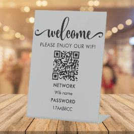 WIFI welkomstQR-code | Geniet van onze Wifi Grey Reclamebord Met Voetstuk