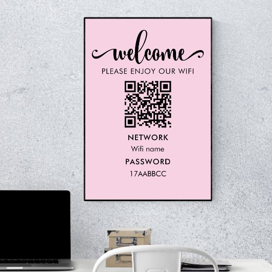 WIFI welkomstQR-code | Geniet van onze WiFi-roze Poster