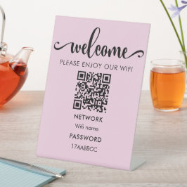 WIFI welkomstQR-code | Geniet van onze WiFi-roze Reclamebord Met Voetstuk