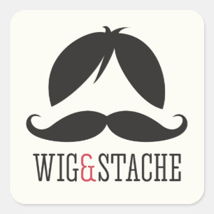Wig en stache mustache bash verjaardagsfeest vierkante sticker