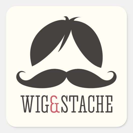 Wig en stache mustache bash verjaardagsfeest vierkante sticker (Voorkant)