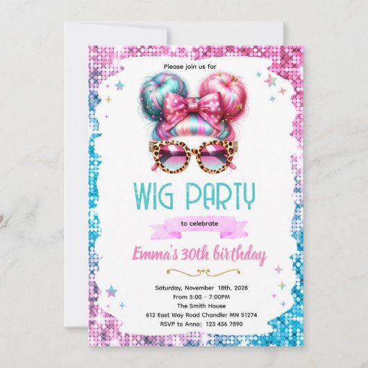 Wig party invitation  kaart (Voorkant)