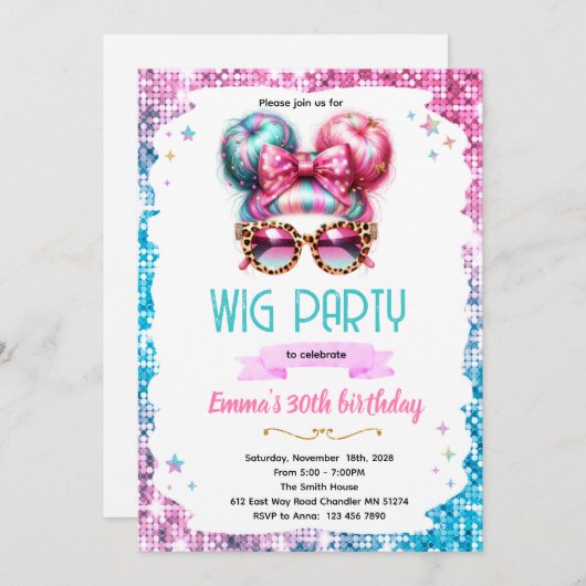 Wig party invitation  kaart (Voorkant / Achterkant)