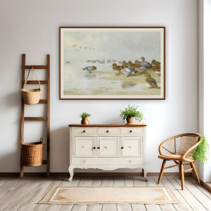 Wigeon en Blauwgroen door de waterkant, Art Poster