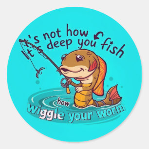 Wiggel je worm: de leuke kant van vissen ronde sticker