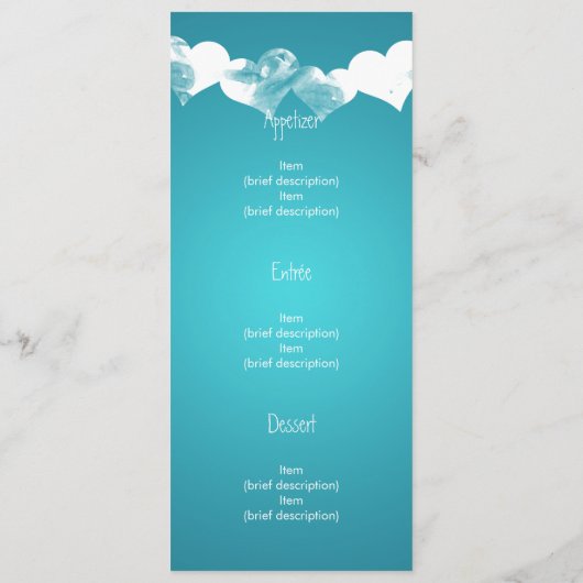 Wiggenmenu Grunge Hearts Turquoise Menu (Achterkant)