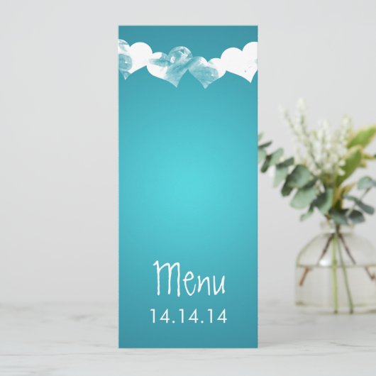 Wiggenmenu Grunge Hearts Turquoise Menu (Staand voorkant)