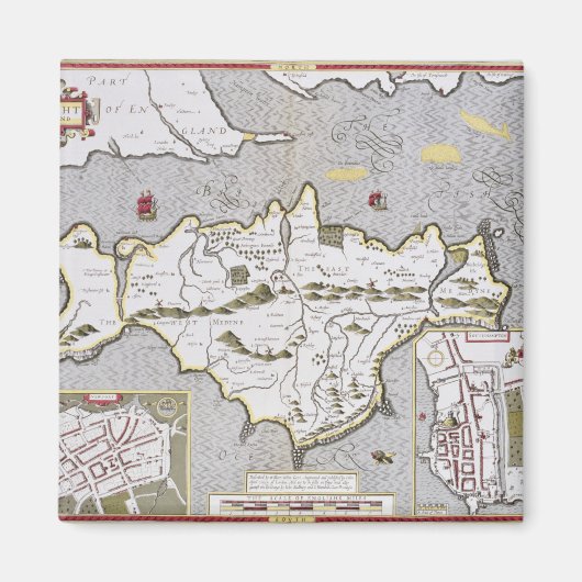 Wight Island, gegraveerd door Jodocus Hondius Magneet (Voorkant)