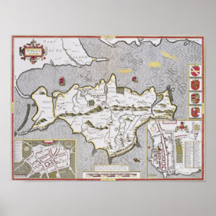 Wight Island, gegraveerd door Jodocus Hondius Poster