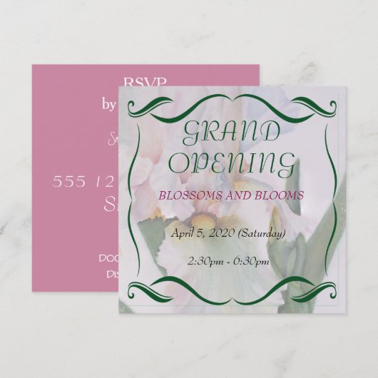 WIITE IRIS WATERVERF STROOMGROEP OPENEN INVITE KAART (Voorkant / Achterkant)