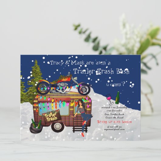 WIITE TRASH BASH Fun Party Kaart (Staand voorkant)