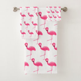 WIITPINKFLAMINGO BRIGHT BATHROOM TOWEL SET BAD HANDDOEK